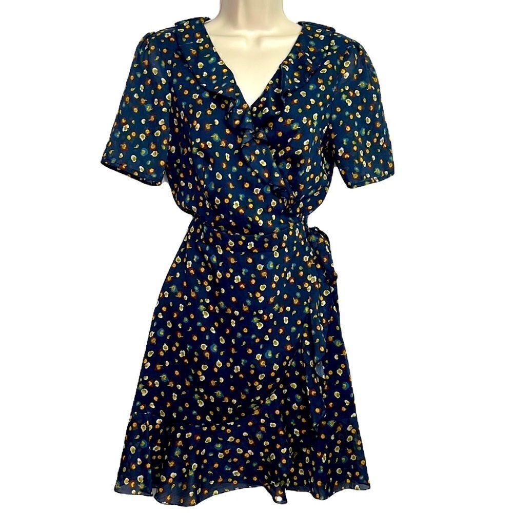 Once Upon A Time Navy floral ruffled wrap dress